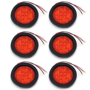 4 Inches Round (6) Red 10 LED Stop Turn Tail Light Brake Flush Truck Trailer 3 Pairs