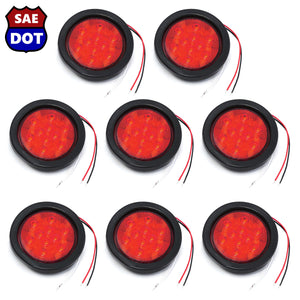 4 Inches Round (8) Red 10 LED Stop Turn Tail Light Brake Flush Truck Trailer 4 Pairs