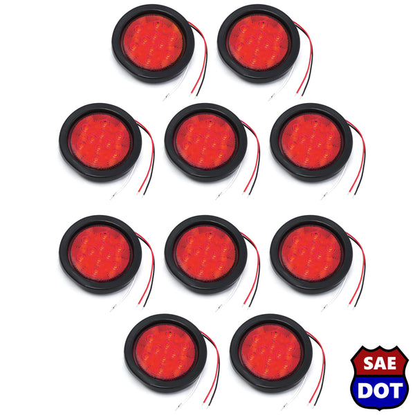 4 Inches Round (10) Red 10 LED Stop Turn Tail Light Brake Flush Truck Trailer 5 Pairs
