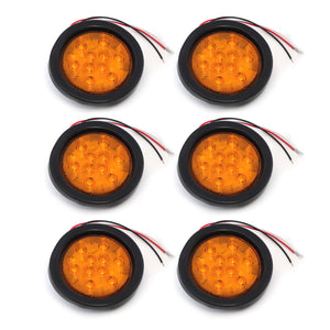 Red Hound Auto 4 Inches Round (6) Amber 10 LED Stop Turn Tail Light Brake Flush Truck Trailer 3 Pairs