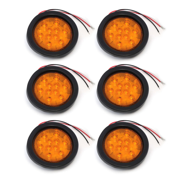 Red Hound Auto 4 Inches Round (6) Amber 10 LED Stop Turn Tail Light Brake Flush Truck Trailer 3 Pairs