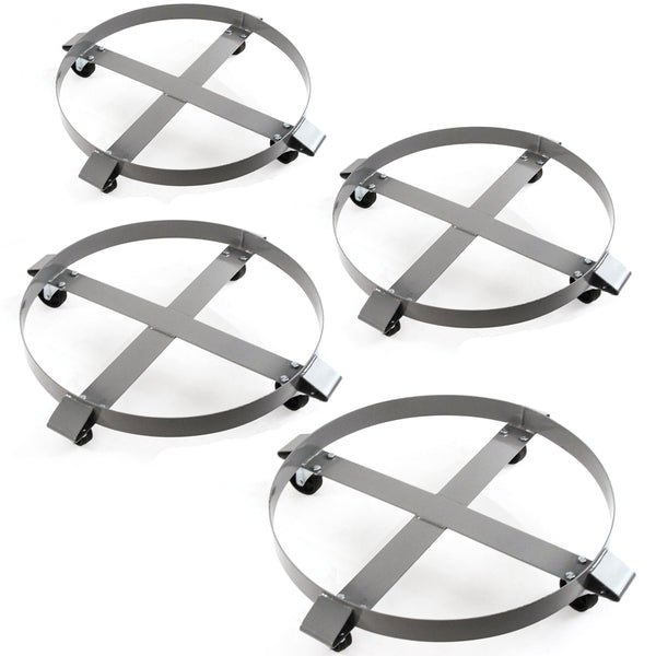4 Heavy Duty Drum Dollies 1000 Pound - 55 Gallon Swivel Casters Wheel Steel Frame Non Tipping Hand Truck Capacity Dolly