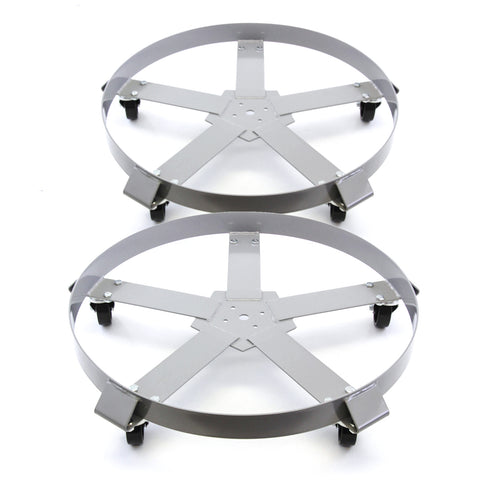2) Extra Heavy Duty 55 Gallon Drum Dolly Dollies Swivel Casters Steel Frame Non Tip 1250 lbs 5 Wheel