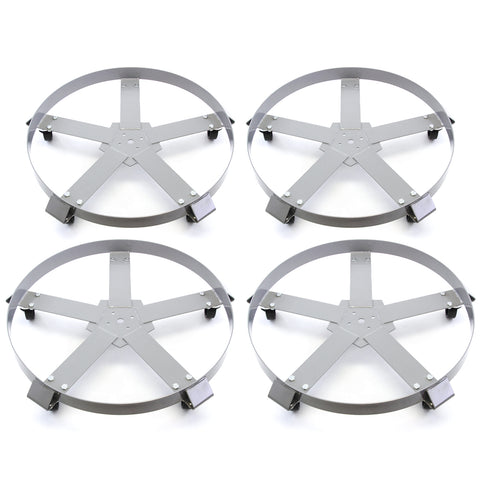 4) Extra Heavy Duty 55 Gallon Drum Dolly Dollies Swivel Casters Steel Frame Non Tip 1250 lbs 5 Wheel