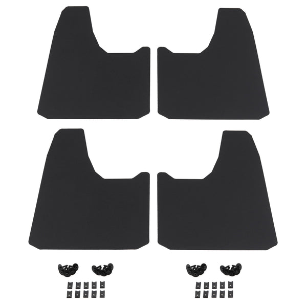 Red Hound Auto 4 Piece Modern Universal Splash Guards Fits Most Full-Size 1/2, 1/4 and 1 Ton Trucks and SUVs Front and Rear Driver and Passenger Mud Flaps Black 4pc Set with Hardware 13 x 19 Inches